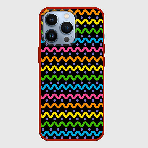 Чехол iPhone 13 Pro Разноцветные волнистые линии / 3D-Красный – фото 1