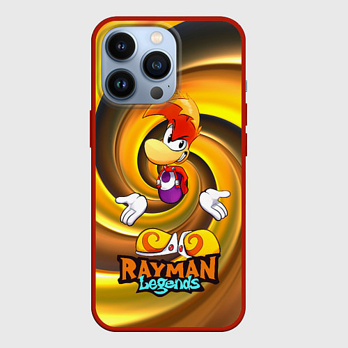 Чехол iPhone 13 Pro Rayman Legends на фоне желтой спирали / 3D-Красный – фото 1