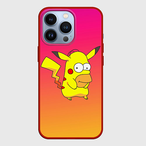 Чехол iPhone 13 Pro Гомер Симпсон Пикачу / 3D-Красный – фото 1