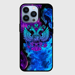 Чехол для iPhone 13 Pro НЕОНОВЫЙ ГЕРБ РОССИИ ОГОНЬ NEON FIRE, цвет: 3D-черный