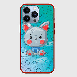 Чехол для iPhone 13 Pro Серый маленький волк, цвет: 3D-красный