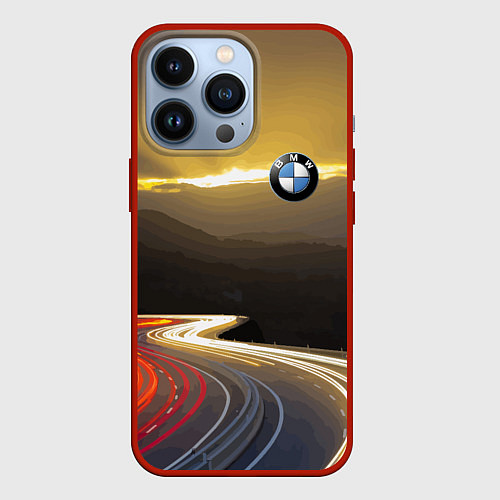 Чехол iPhone 13 Pro BMW Night route / 3D-Красный – фото 1