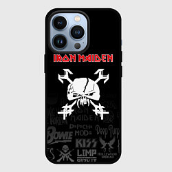 Чехол для iPhone 13 Pro Iron Maiden логотипы рок групп, цвет: 3D-черный