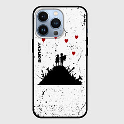 Чехол для iPhone 13 Pro Banksy мальчик и девочка на горе оружия, цвет: 3D-черный