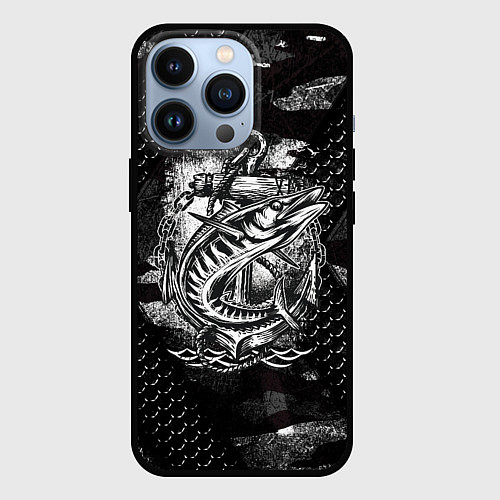 Чехол iPhone 13 Pro Рыба и якорь / 3D-Черный – фото 1