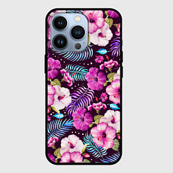Чехол для iPhone 13 Pro Цветочный Паттерн Flowers and leaves, цвет: 3D-черный
