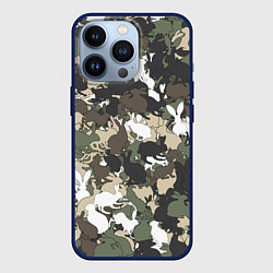 Чехол для iPhone 13 Pro Камуфляж с кроликами, цвет: 3D-тёмно-синий