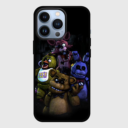 Чехол iPhone 13 Pro Five Nights at Freddys - FNAF персонажи игры / 3D-Черный – фото 1