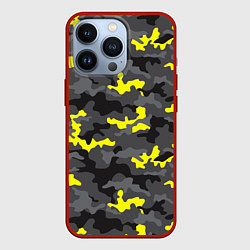 Чехол для iPhone 13 Pro Камуфляж Серо-Чёрный, цвет: 3D-красный