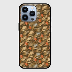 Чехол для iPhone 13 Pro Гвоздики, золотой лавр, ленточки, цвет: 3D-черный