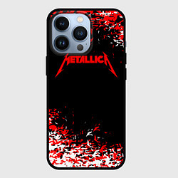 Чехол для iPhone 13 Pro Metallica текстура белая красная, цвет: 3D-черный