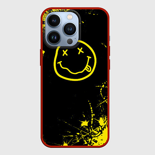 Чехол iPhone 13 Pro Nirvana texture смайл / 3D-Красный – фото 1