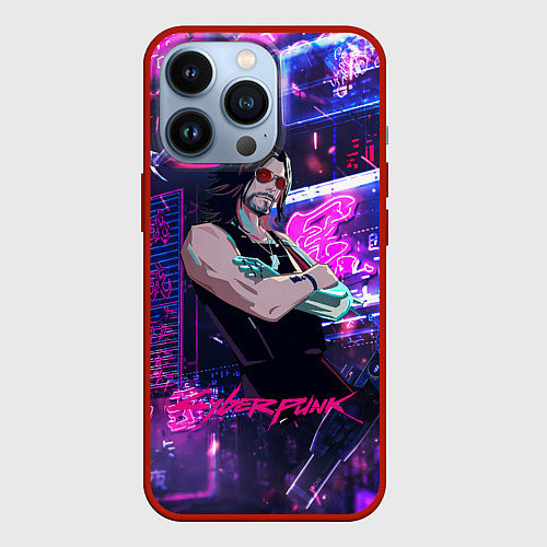 Чехол iPhone 13 Pro Johnny cyberpunk2077 / 3D-Красный – фото 1