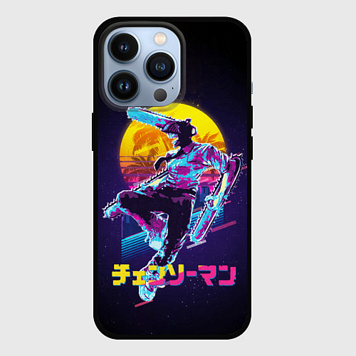 Чехол iPhone 13 Pro CHAINSAW MAN on the background of the moon / 3D-Черный – фото 1