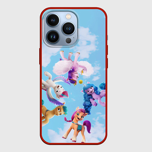 Чехол iPhone 13 Pro My Little Pony летают в облаках / 3D-Красный – фото 1