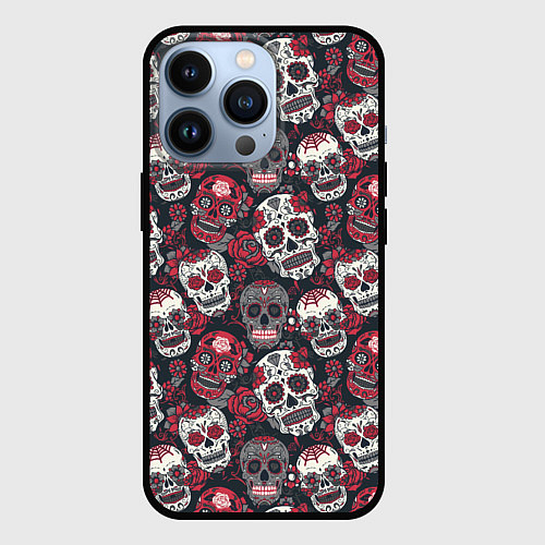 Чехол iPhone 13 Pro День мертвых Черепа Мексика / 3D-Черный – фото 1