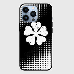 Чехол для iPhone 13 Pro Белый логотип Черный клевер на черном, цвет: 3D-черный