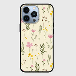 Чехол для iPhone 13 Pro Цветы Нарисованные Дикие, цвет: 3D-черный