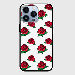 Чехол для iPhone 13 Pro Цветы Красные Розы На Белом Фоне, цвет: 3D-черный