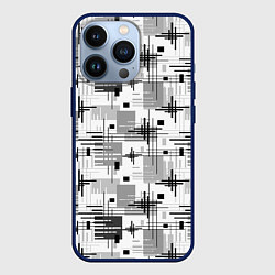 Чехол для iPhone 13 Pro Черно белый ретро геометрический узор, цвет: 3D-тёмно-синий