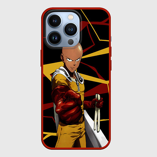 Чехол iPhone 13 Pro One Punch Man - Сайтама-аниме / 3D-Красный – фото 1