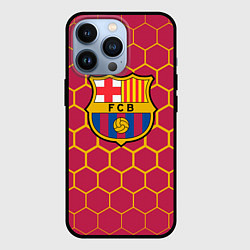 Чехол для iPhone 13 Pro FC BARCELONA соты, цвет: 3D-черный