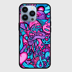 Чехол для iPhone 13 Pro Яркая абстракция голубой и розовый фон, цвет: 3D-черный