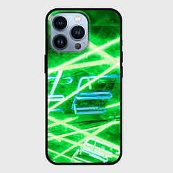 Чехол iPhone 13 Pro Неоновые лучи и буквы - Зелёный