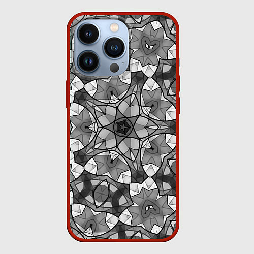 Чехол iPhone 13 Pro Черно-белый геометрический мозаичный узор / 3D-Красный – фото 1