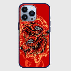 Чехол для iPhone 13 Pro Огненные лисы, цвет: 3D-тёмно-синий