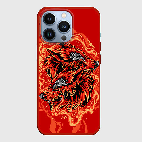 Чехол iPhone 13 Pro Огненные лисы / 3D-Красный – фото 1