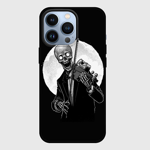 Чехол iPhone 13 Pro Скелет скрипач под полной луной / 3D-Черный – фото 1