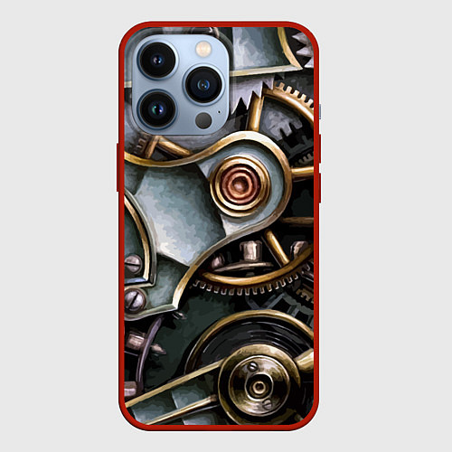 Чехол iPhone 13 Pro Механизм из шестерёнок в стиле Стимпанк / 3D-Красный – фото 1