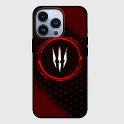Чехол для iPhone 13 Pro Символ The Witcher и краска вокруг на темном фоне, цвет: 3D-черный