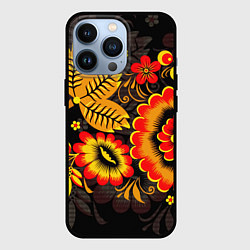 Чехол для iPhone 13 Pro Хохломская Роспись Цветы На Тёмном Фоне, цвет: 3D-черный