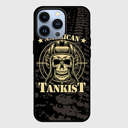 Чехол для iPhone 13 Pro American tankist Skull in the headset, цвет: 3D-черный