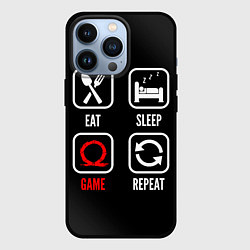 Чехол для iPhone 13 Pro Eat, Sleep, God of War, Repeat, цвет: 3D-черный