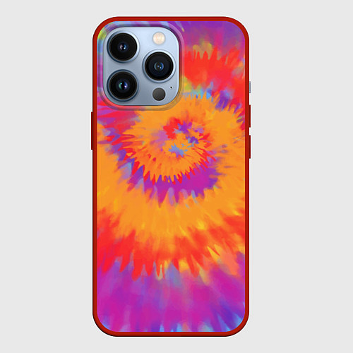 Чехол iPhone 13 Pro Тай дай в радуге / 3D-Красный – фото 1