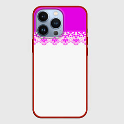 Чехол для iPhone 13 Pro White and pink lace pattern, цвет: 3D-красный