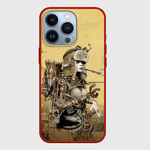 Чехол iPhone 13 Pro Крутая девчонка в стиле Стимпанк / 3D-Красный – фото 1