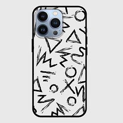 Чехол для iPhone 13 Pro Крестики, Нолики и Треугольники Нарисованные Кисть, цвет: 3D-черный
