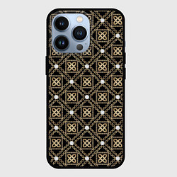 Чехол iPhone 13 Pro Золотой орнамент на черном фоне