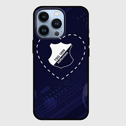 Чехол для iPhone 13 Pro Лого Hoffenheim в сердечке на фоне мячей, цвет: 3D-черный