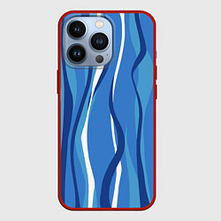 Чехол для iPhone 13 Pro Синие и белые волны, цвет: 3D-красный