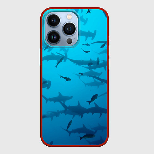 Чехол iPhone 13 Pro Акулы - океан / 3D-Красный – фото 1