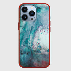 Чехол для iPhone 13 Pro Абстрактные краски на холсте - Голубой, цвет: 3D-красный