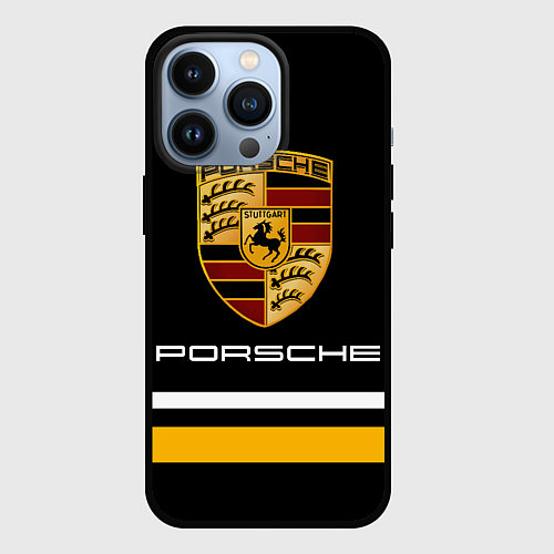 Чехол iPhone 13 Pro PORSCHE - Две линии / 3D-Черный – фото 1