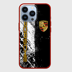 Чехол для iPhone 13 Pro PORCHE - ЧЕРНО БЕЛЫЙ, цвет: 3D-красный