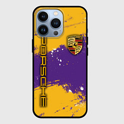 Чехол для iPhone 13 Pro PORSCHE- LAKERS COLORS, цвет: 3D-черный