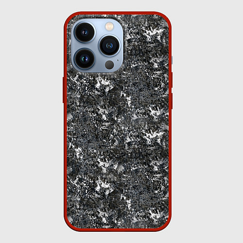 Чехол iPhone 13 Pro Темно серый графитовый с текстурой камня / 3D-Красный – фото 1